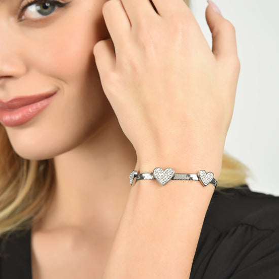 WOMAN'S SNAKE BRACELET IN STEEL WITH HEARTS WITH WHITE CRYSTALS Luca Barra