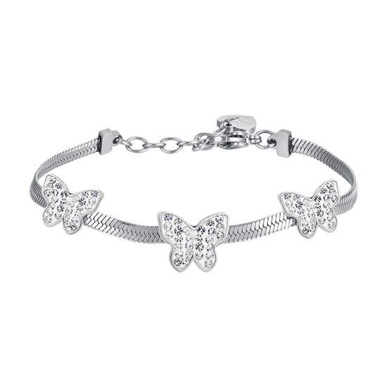 WOMAN'S SNAKE BRACELET IN STEEL WITH BUTTERFLES WITH WHITE CRYSTALS Luca Barra