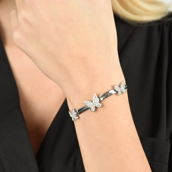 WOMAN'S SNAKE BRACELET IN STEEL WITH BUTTERFLES WITH WHITE CRYSTALS Luca Barra