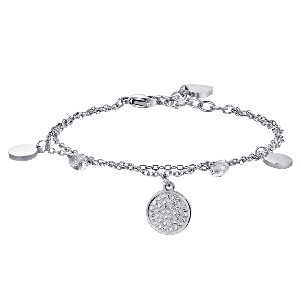 WOMEN'S STEEL BRACELET WITH WHITE ELEMENTS AND CRYSTALS