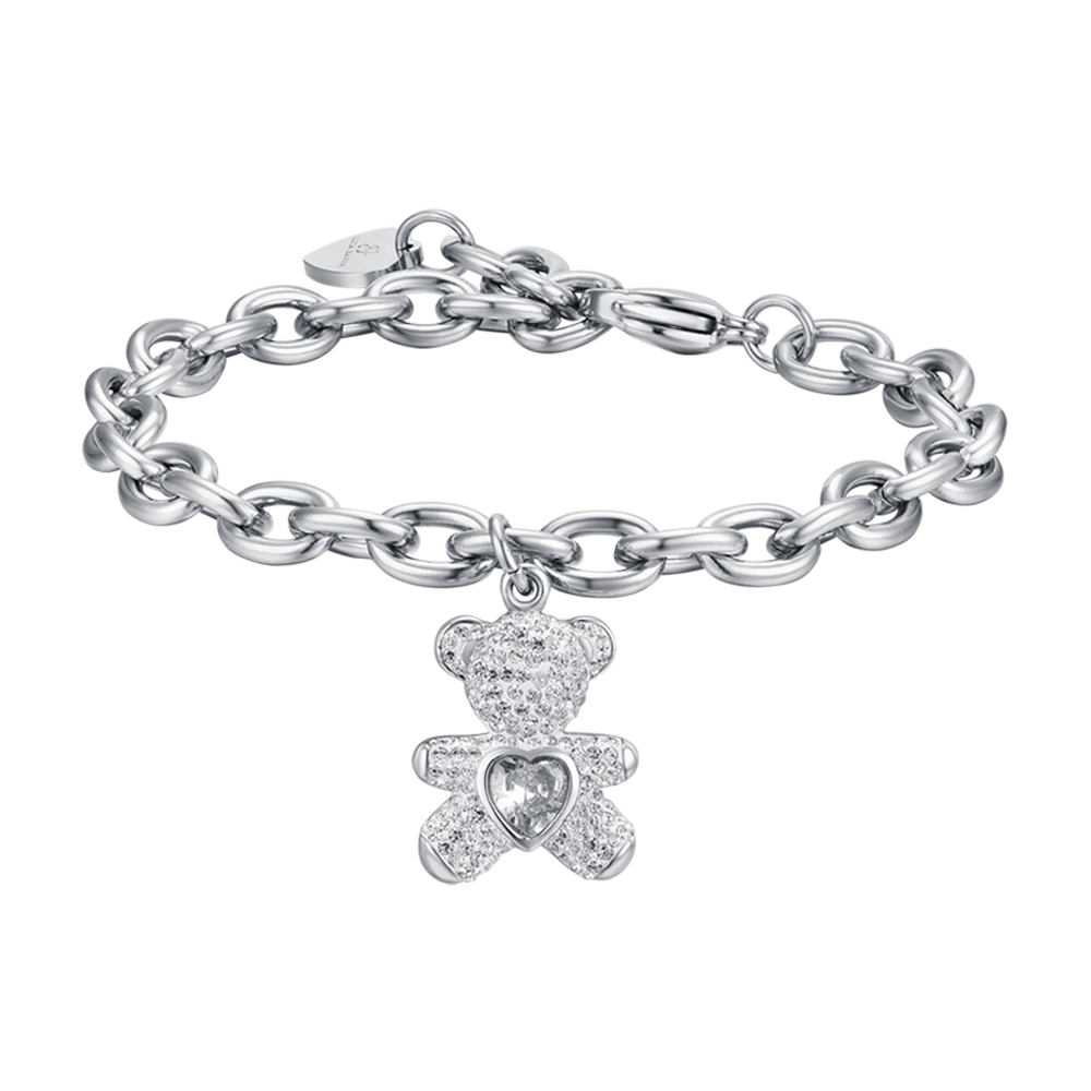 WOMEN'S STEEL BEAR BRACELET WITH WHITE CRYSTALS