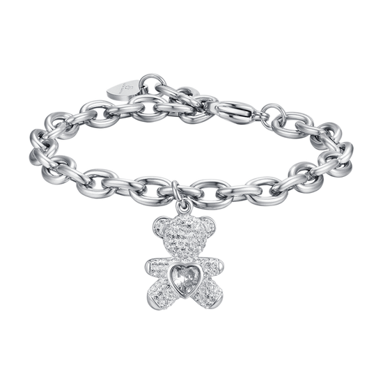 WOMEN'S STEEL BEAR BRACELET WITH WHITE CRYSTALS