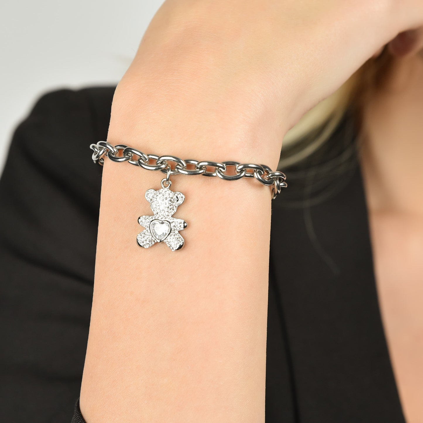 WOMAN'S BRACELET IN STEEL WITH BEARS WITH WHITE CRYSTALS Luca Barra