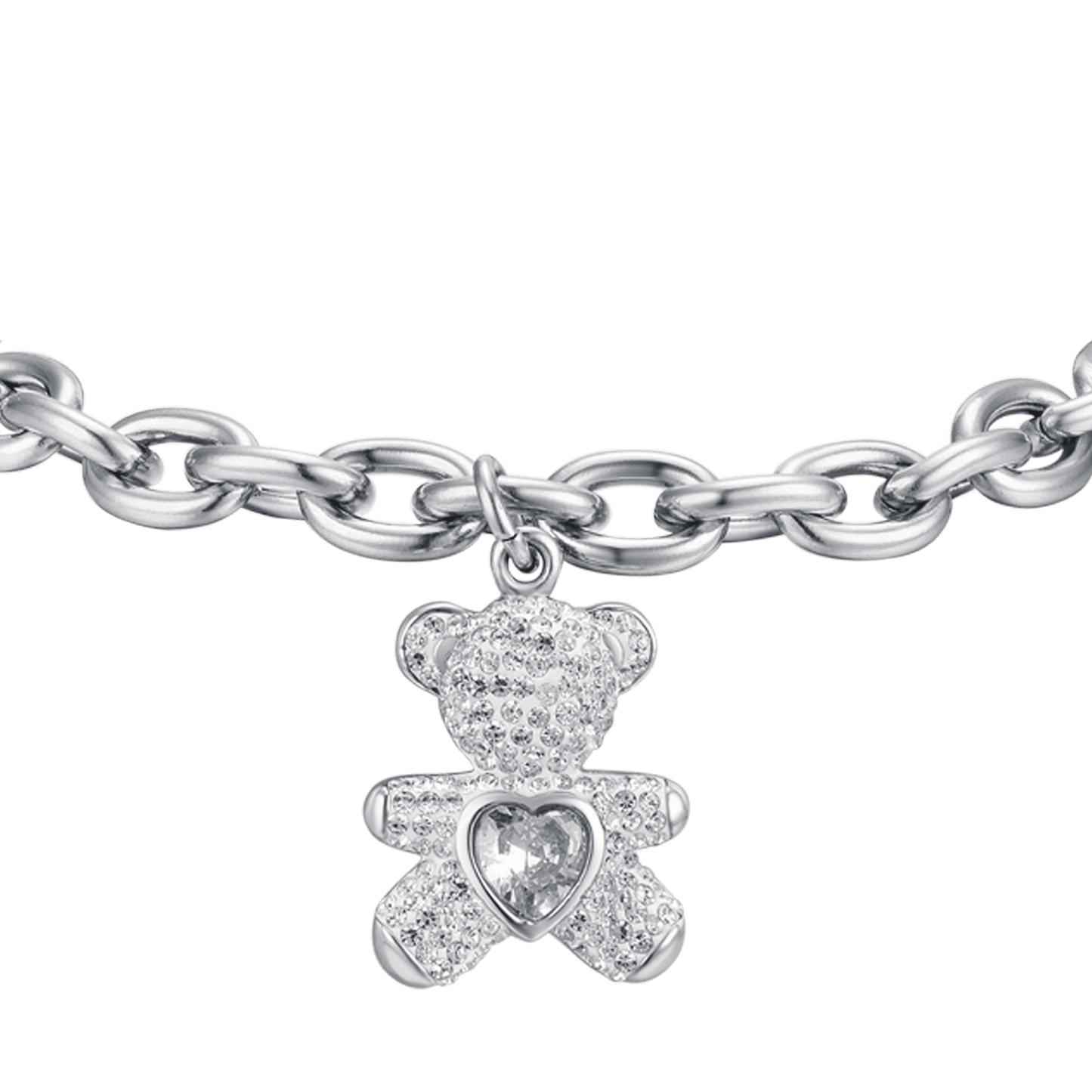 WOMEN'S STEEL BEAR BRACELET WITH WHITE CRYSTALS