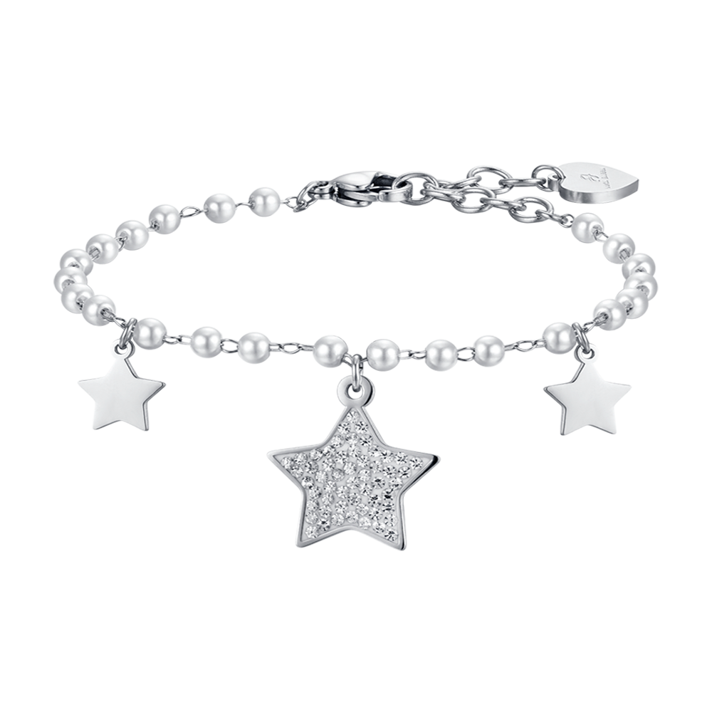 WOMEN'S STEEL BRACELET WITH WHITE PEARLS AND STARS