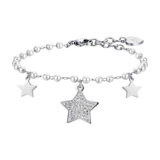 WOMEN'S STEEL BRACELET WITH WHITE PEARLS AND STARS