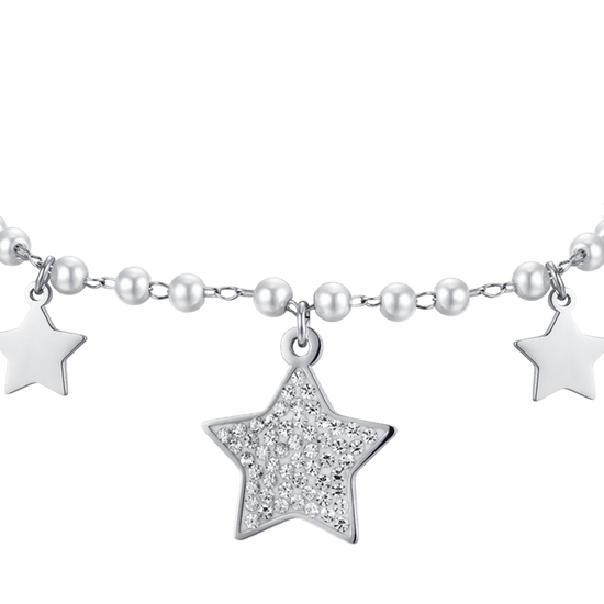 WOMEN'S STEEL BRACELET WITH WHITE PEARLS AND STARS