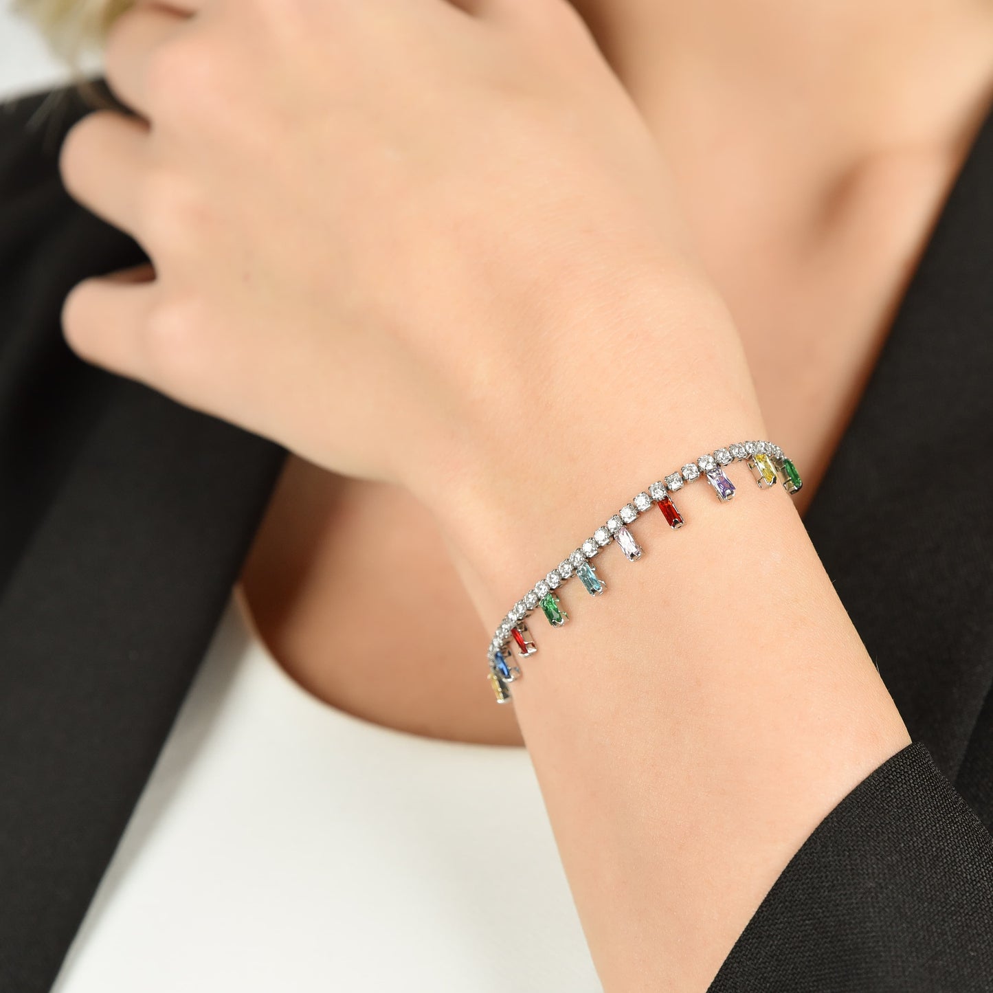 WOMEN'S STEEL BRACELET WITH MULTICOLOR CRYSTALS