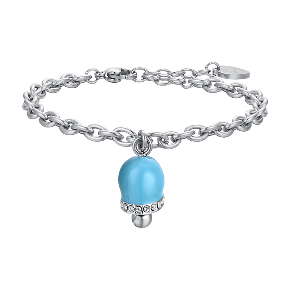 WOMEN'S STEEL BELL BRACELET WITH TURQUOISE ENAMEL AND CRYSTALS