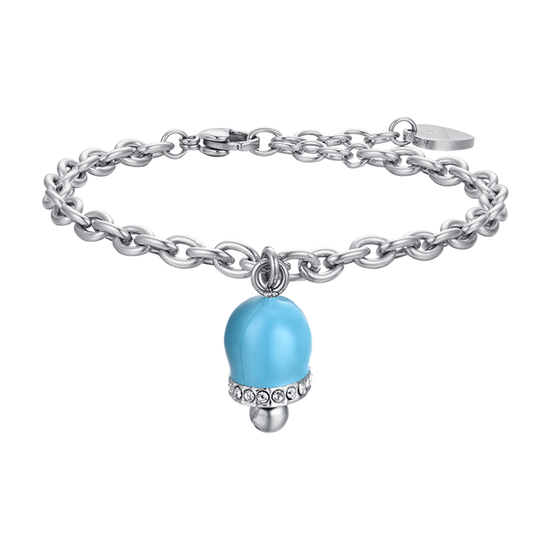 WOMEN'S STEEL BELL BRACELET WITH TURQUOISE ENAMEL AND CRYSTALS