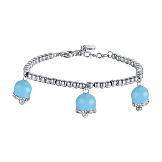 WOMEN'S STEEL BRACELET WITH BELLS WITH TURQUOISE ENAMEL AND CRYSTALS