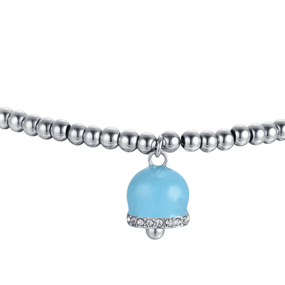 WOMEN'S STEEL BRACELET WITH BELLS WITH TURQUOISE ENAMEL AND CRYSTALS