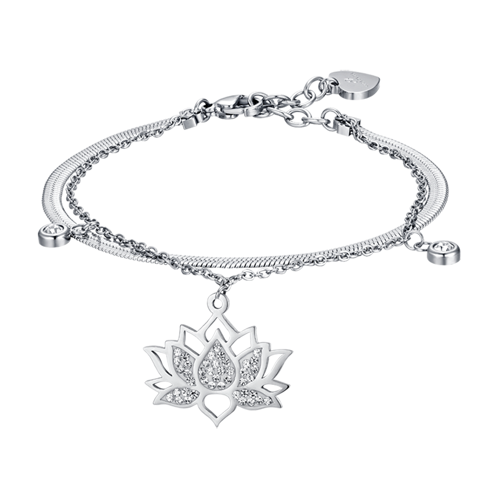 WOMEN'S STEEL LOTUS FLOWER BRACELET WITH WHITE CRYSTALS