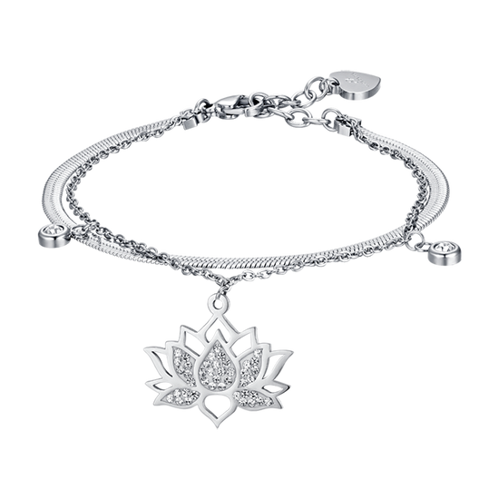 WOMAN'S BRACELET IN STEEL WITH LOTUS FLOWER WITH WHITE CRYSTALS Luca Barra