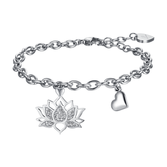 WOMEN'S STEEL LOTUS FLOWER BRACELET WITH WHITE CRYSTALS