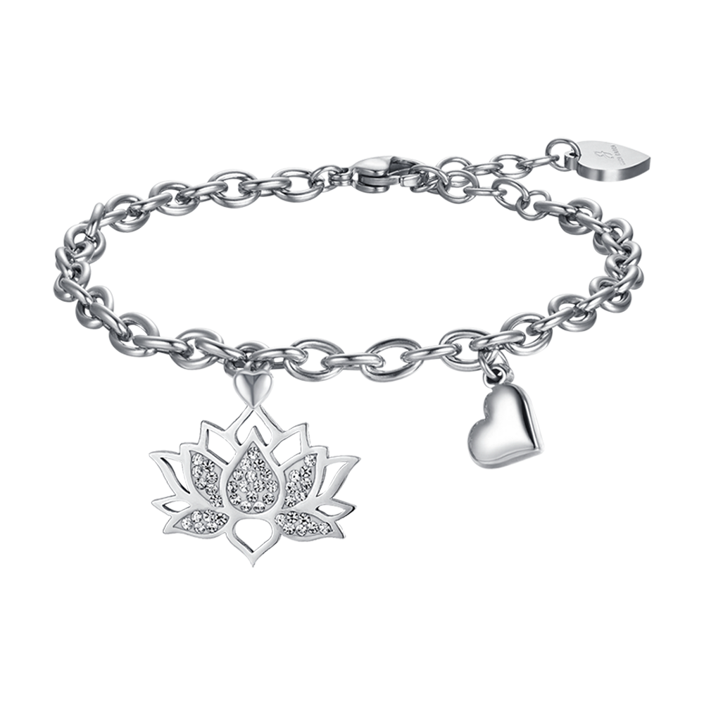 WOMEN'S STEEL LOTUS FLOWER BRACELET WITH WHITE CRYSTALS