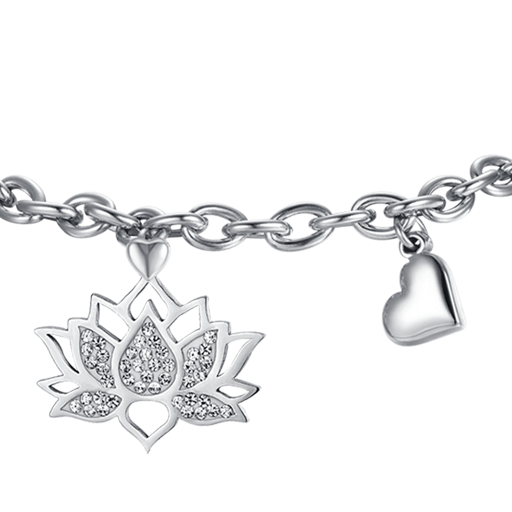 WOMEN'S STEEL LOTUS FLOWER BRACELET WITH WHITE CRYSTALS