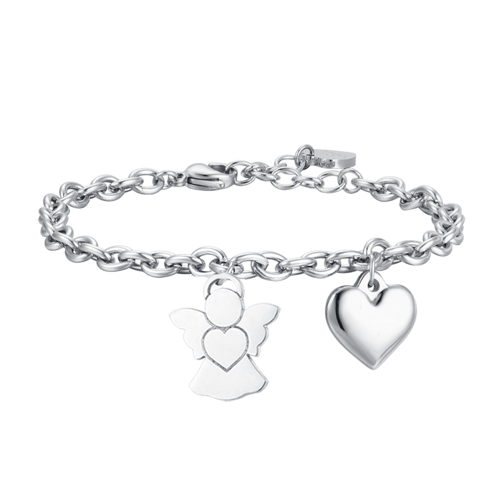 WOMEN'S STEEL BRACELET WITH ANGEL AND HEART CHARM