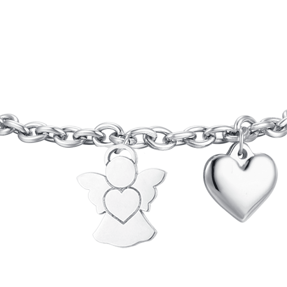 WOMEN'S STEEL BRACELET WITH ANGEL AND HEART CHARM