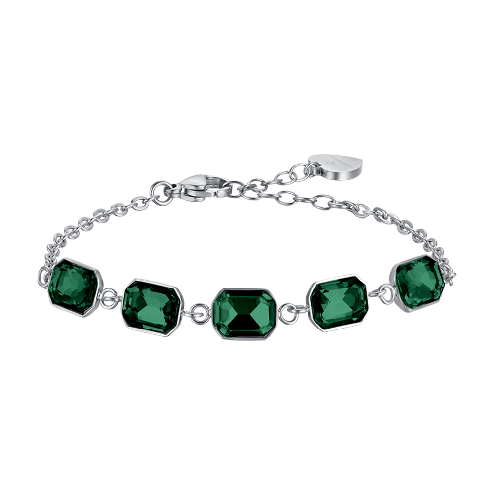 WOMEN'S STEEL BRACELET WITH GREEN CRYSTALS