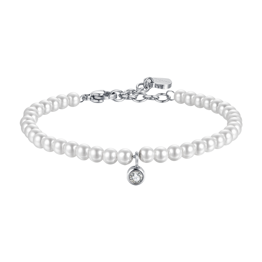 WOMAN'S BRACELET IN STEEL WITH PEARLS WITH WHITE CRYSTAL Luca Barra