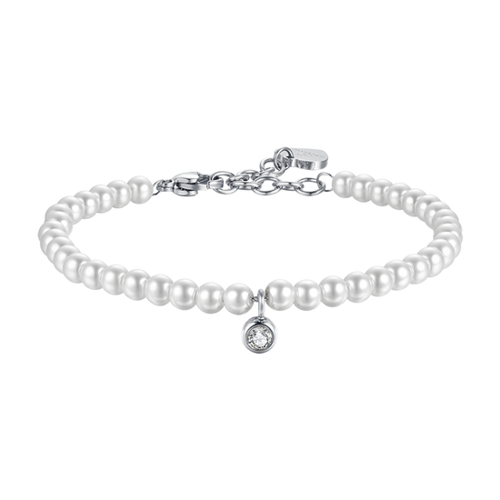 WOMEN'S STEEL BRACELET WITH PEARLS WITH WHITE CRYSTAL