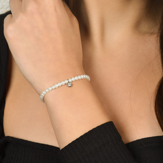 WOMAN'S BRACELET IN STEEL WITH PEARLS WITH WHITE CRYSTAL Luca Barra