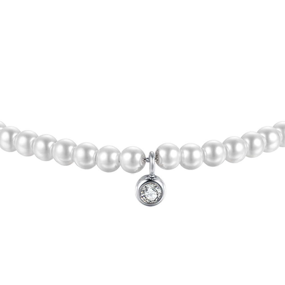 WOMEN'S STEEL BRACELET WITH PEARLS WITH WHITE CRYSTAL