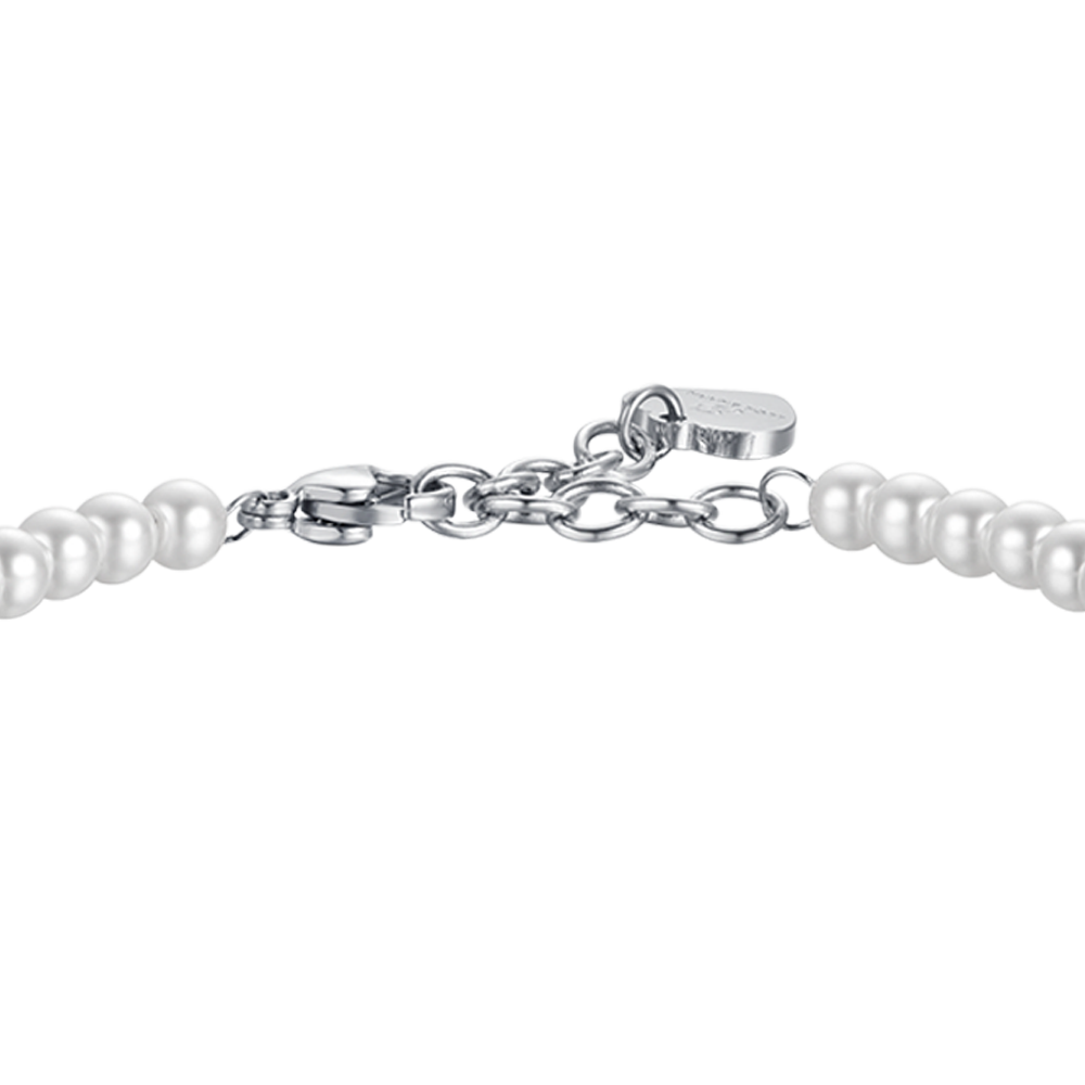 WOMEN'S STEEL BRACELET WITH PEARLS WITH WHITE CRYSTAL