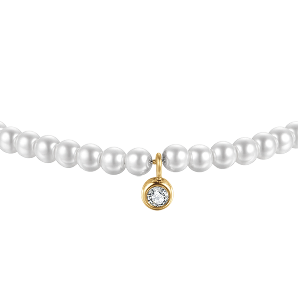 WOMEN'S IP GOLD STEEL BRACELET WITH PEARLS WITH WHITE CRYSTAL