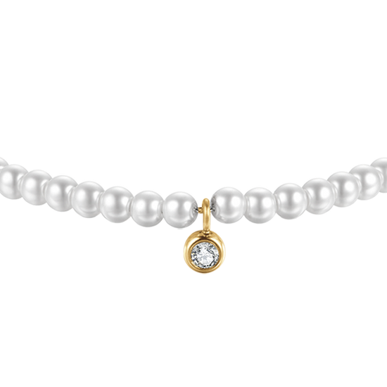 WOMEN'S IP GOLD STEEL BRACELET WITH PEARLS WITH WHITE CRYSTAL