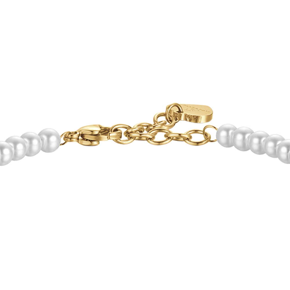 WOMEN'S IP GOLD STEEL BRACELET WITH PEARLS WITH WHITE CRYSTAL