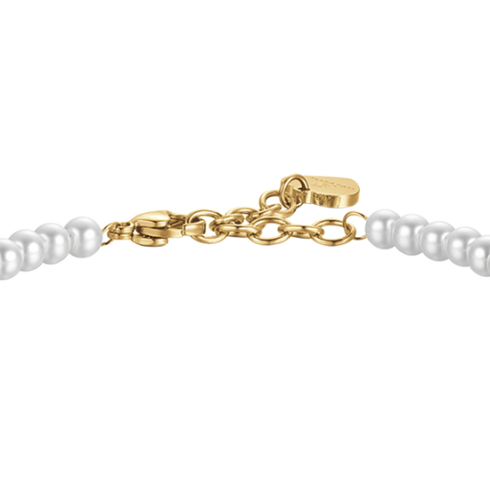 WOMEN'S IP GOLD STEEL BRACELET WITH PEARLS WITH WHITE CRYSTAL