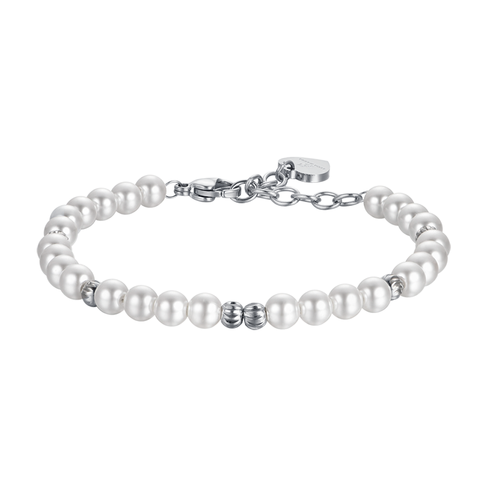 WOMEN'S STEEL BRACELET WITH PEARLS AND STEEL ELEMENTS