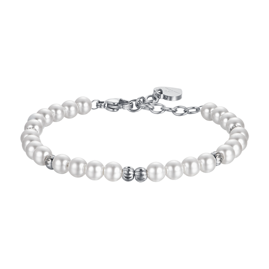 WOMEN'S STEEL BRACELET WITH PEARLS AND STEEL ELEMENTS