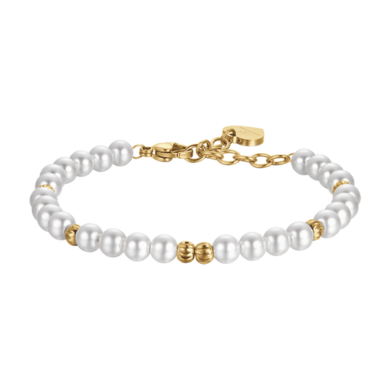 WOMEN'S IP GOLD STEEL BRACELET WITH PEARLS AND STEEL ELEMENTS