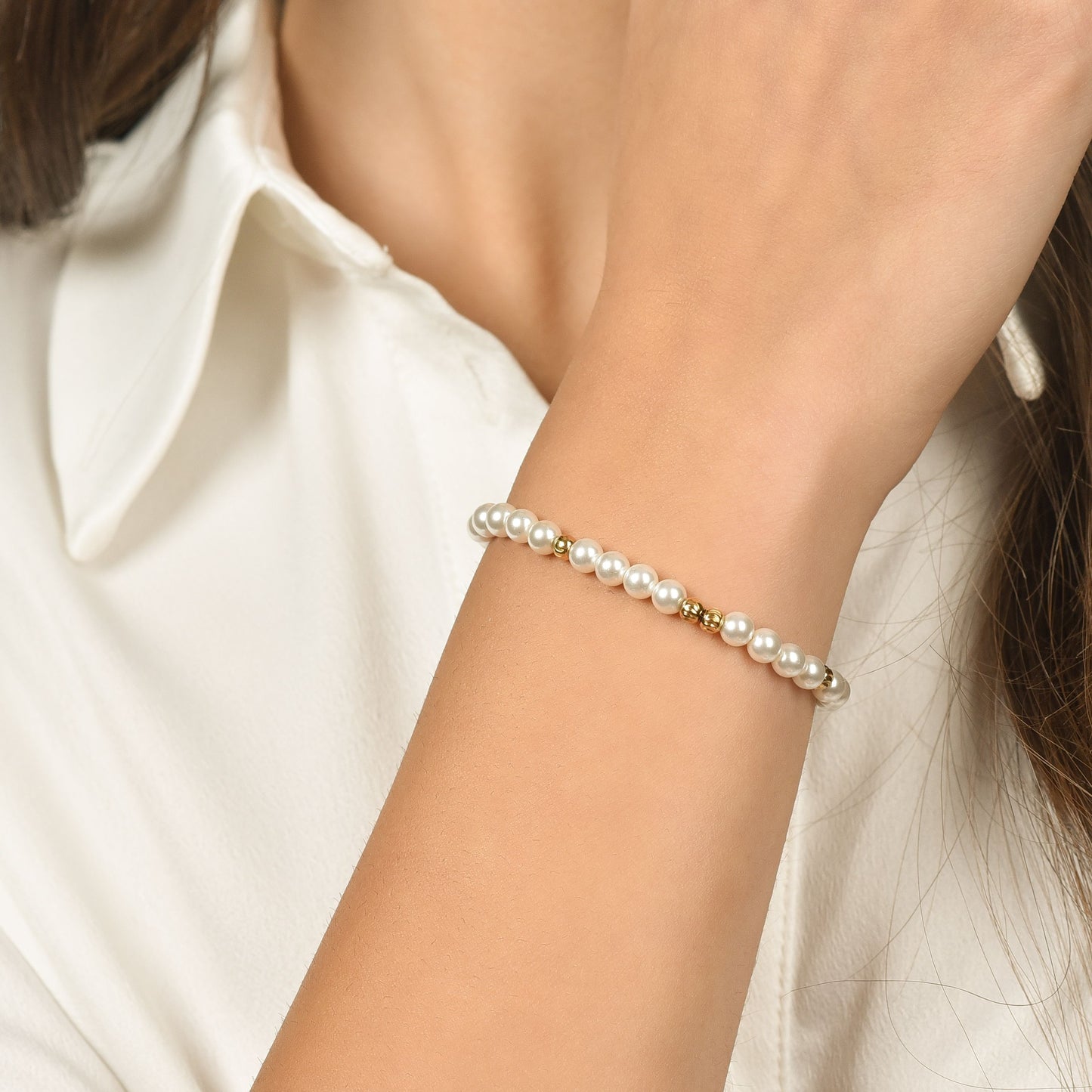 WOMAN'S IP GOLD BRACELET WITH PEARLS AND STEEL ELEMENTS Luca Barra