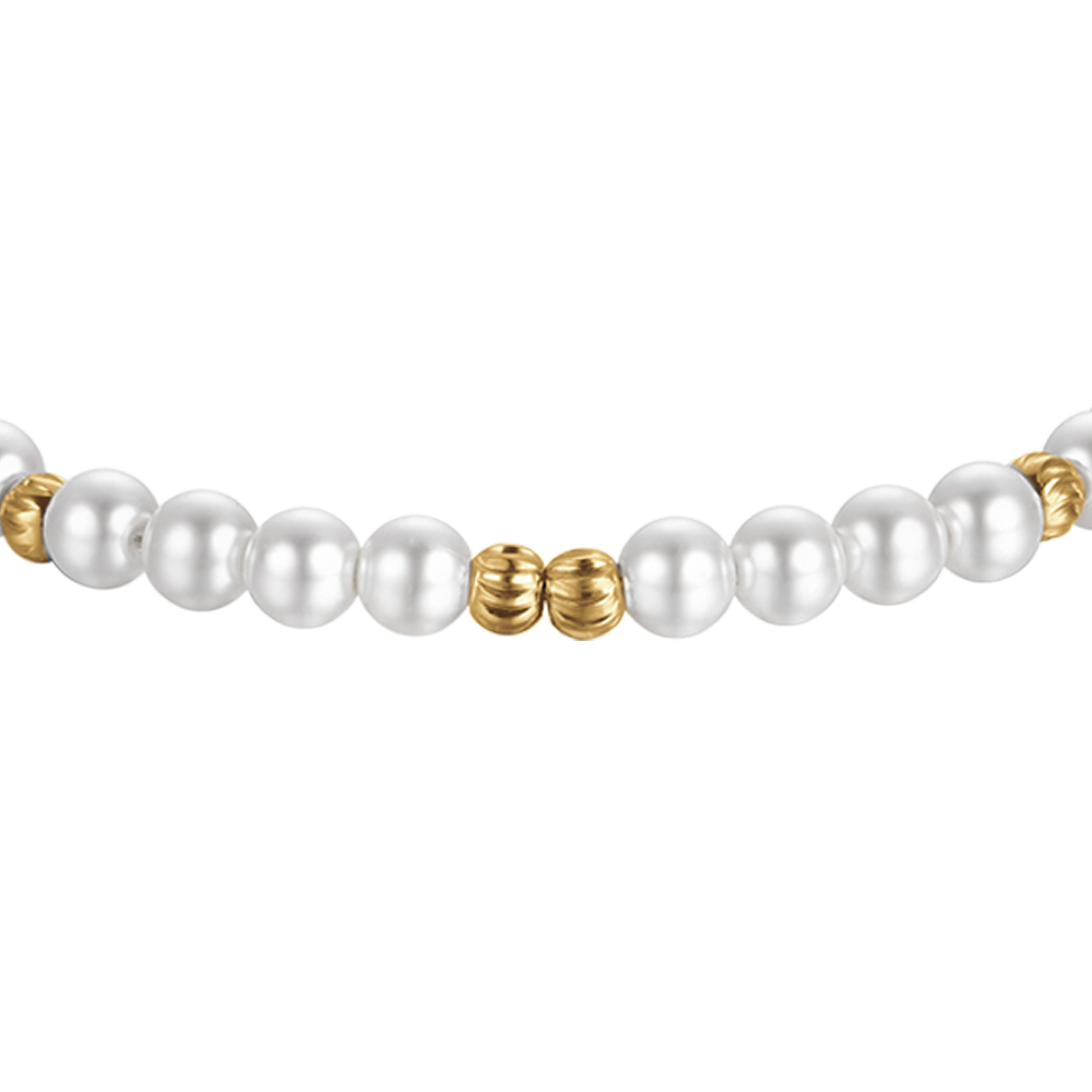 WOMEN'S IP GOLD STEEL BRACELET WITH PEARLS AND STEEL ELEMENTS