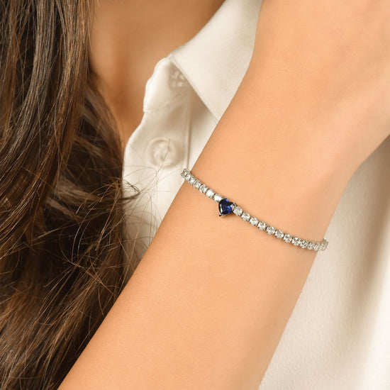 WOMAN'S TENNIS BRACELET IN STEEL WITH WHITE CRYSTALS AND BLUE CRYSTAL HEART Luca Barra