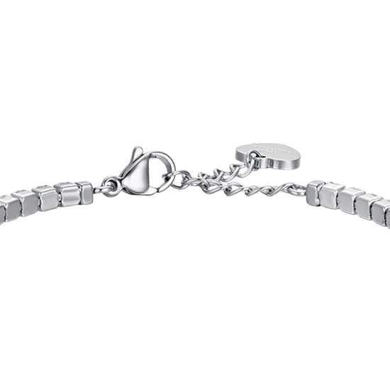 WOMEN'S STEEL TENNIS BRACELET WITH WHITE CRYSTALS AND BLUE CRYSTAL HEART