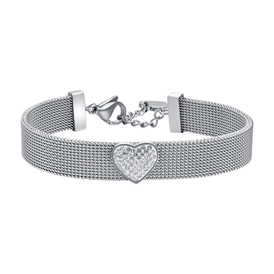 MILANO LINK STEEL WOMEN'S HEART BRACELET WITH WHITE CRYSTALS