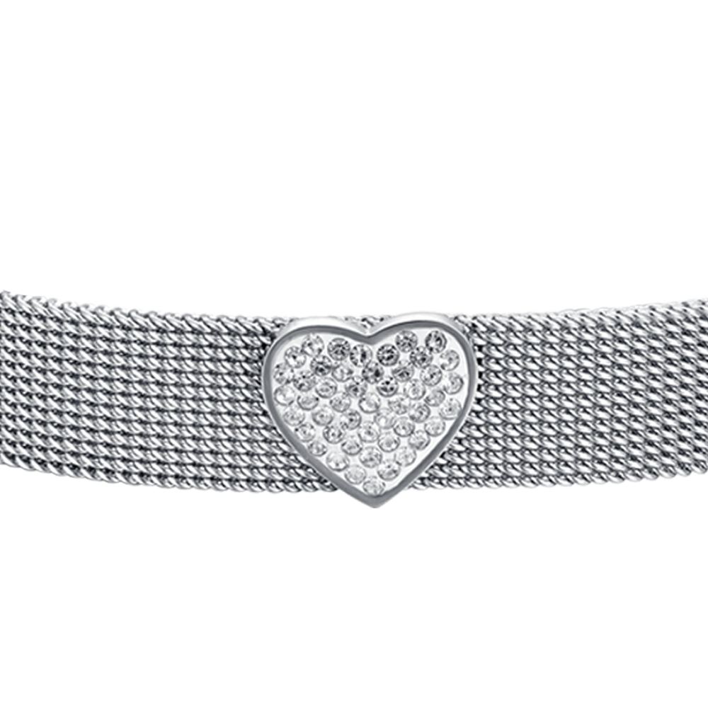 WOMAN'S MILAN KNITTED STEEL BRACELET WITH HEART WITH WHITE CRYSTALS Luca Barra