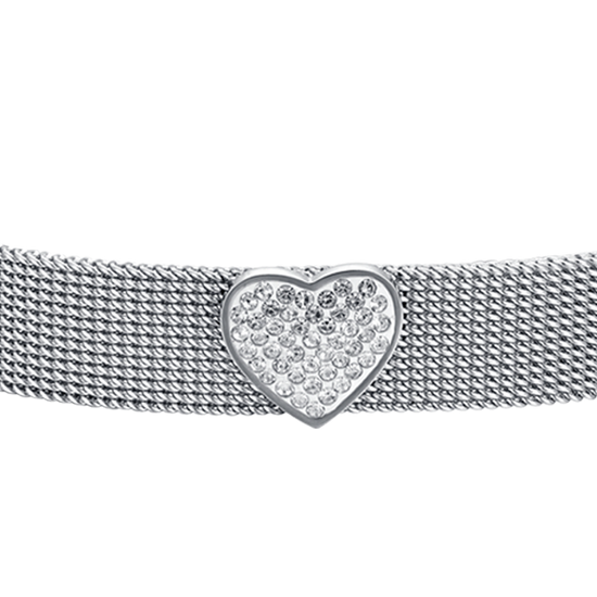 WOMAN'S MILAN KNITTED STEEL BRACELET WITH HEART WITH WHITE CRYSTALS Luca Barra