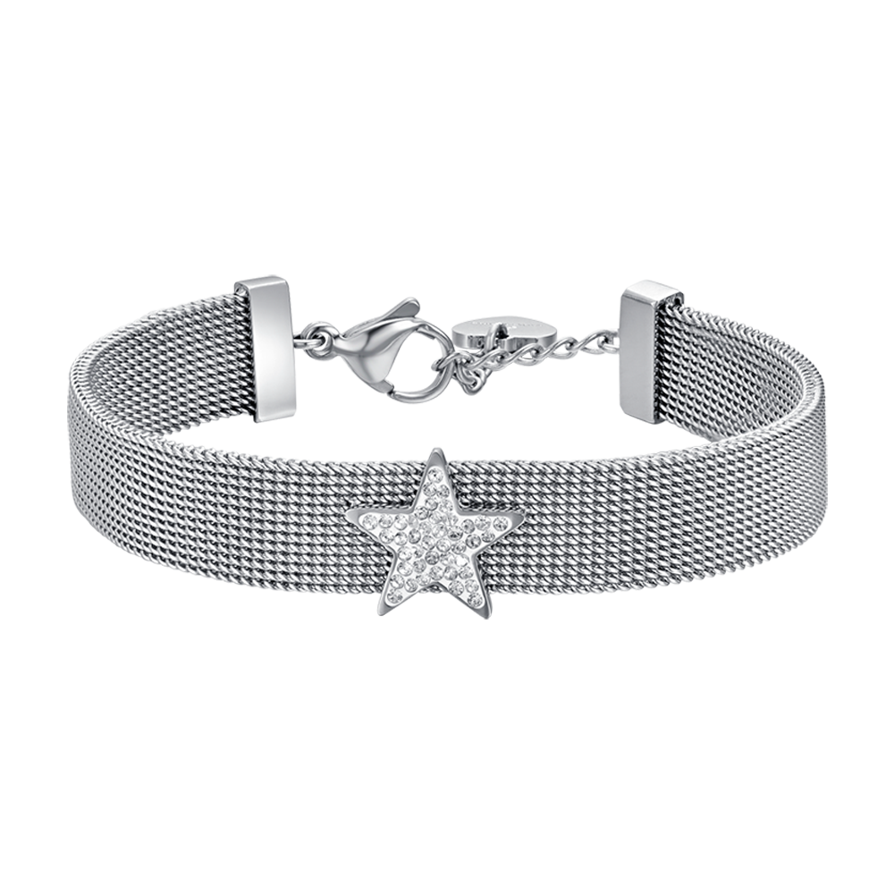 WOMAN'S BRACELET IN STEEL MILAN MESH WITH STELLA WITH WHITE CRYSTALS Luca Barra