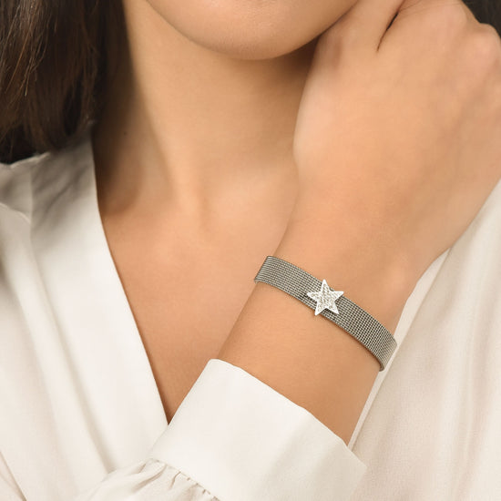 MILANO STEEL MESH WOMEN'S BRACELET WITH STAR WITH WHITE CRYSTALS