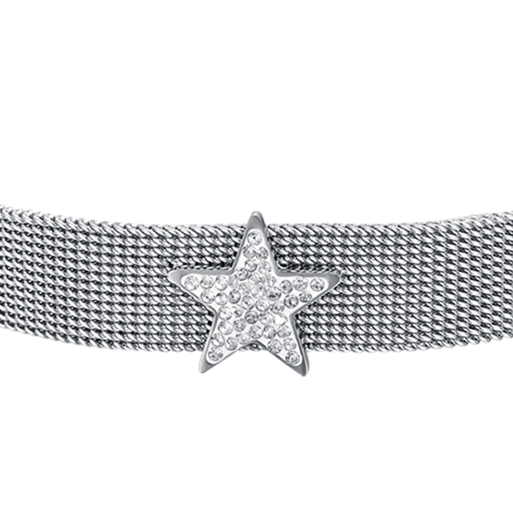 WOMAN'S BRACELET IN STEEL MILAN MESH WITH STELLA WITH WHITE CRYSTALS Luca Barra