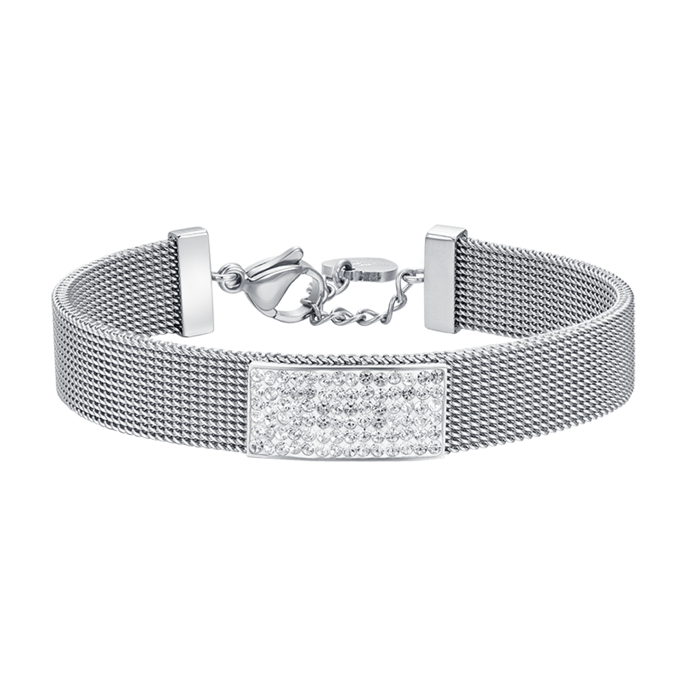 WOMAN'S MILAN KNITTED STEEL BRACELET WITH ELEMENT WITH WHITE CRYSTALS Luca Barra