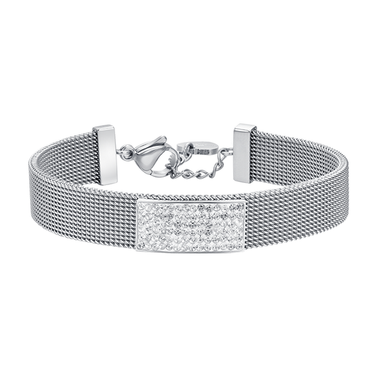 WOMAN'S MILAN KNITTED STEEL BRACELET WITH ELEMENT WITH WHITE CRYSTALS Luca Barra