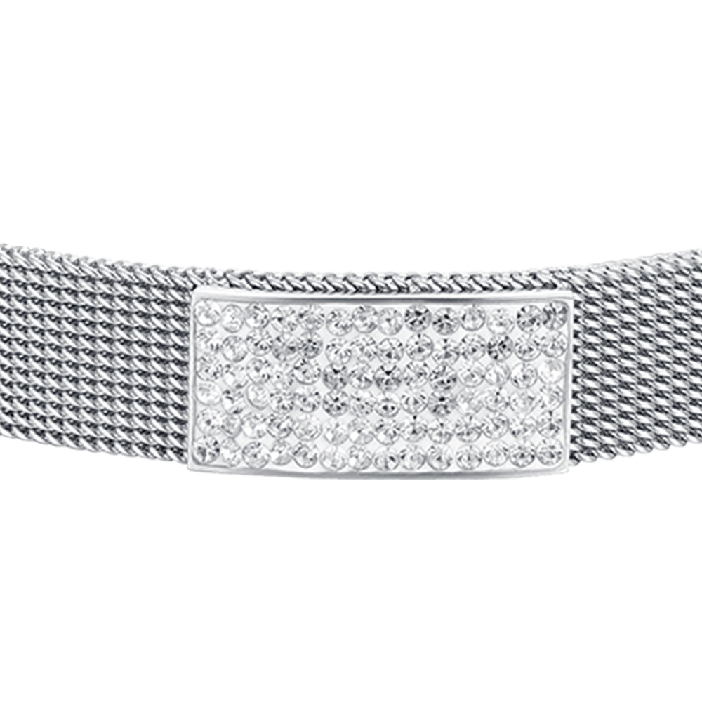 WOMAN'S MILAN KNITTED STEEL BRACELET WITH ELEMENT WITH WHITE CRYSTALS Luca Barra