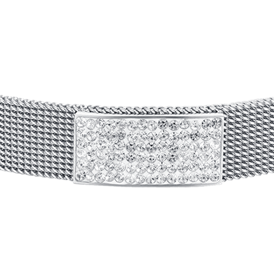 WOMAN'S MILAN KNITTED STEEL BRACELET WITH ELEMENT WITH WHITE CRYSTALS Luca Barra